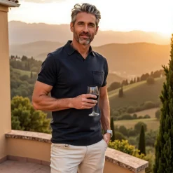 Bellagio Buttonless Short Sleeve Merino Polo-Collars & Co Online