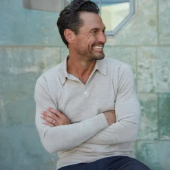 Bellagio Three Button Long Sleeve Merino Polo-Collars & Co Online