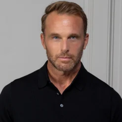Bellagio Three Button Long Sleeve Merino Polo-Collars & Co Clearance
