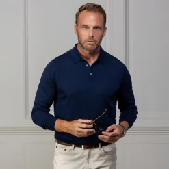Bellagio Three Button Long Sleeve Merino Polo-Collars & Co Sale