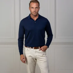 Bellagio Three Button Long Sleeve Merino Polo-Collars & Co Sale