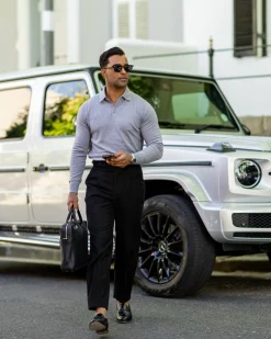 Bellagio Three Button Long Sleeve Merino Polo-Collars & Co Clearance