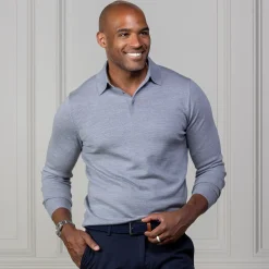 Bellagio Three Button Long Sleeve Merino Polo-Collars & Co Clearance