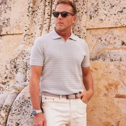 East Hampton Waffle Knit Polo-Collars & Co Sale