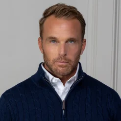 Kensington Cable Knit Quarter Zip Sweater-Collars & Co Outlet