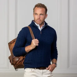Kensington Cable Knit Quarter Zip Sweater-Collars & Co Outlet