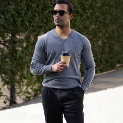 Luxury Touch Cotton and Cashmere V-Neck Sweater-Collars & Co Sale