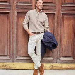 Napoli Cable Knit Quarter Zip Wool & Cashmere Sweater Oatmeal-Collars & Co Best