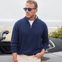 Napoli Cable Knit Quarter Zip Wool & Cashmere Sweater-Collars & Co Outlet