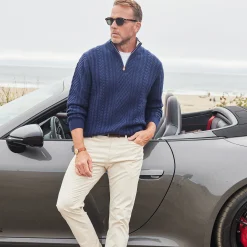 Napoli Cable Knit Quarter Zip Wool & Cashmere Sweater-Collars & Co Outlet