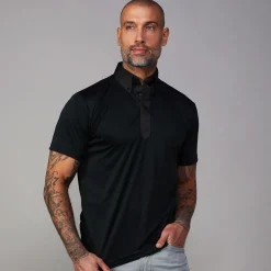 Oxford Button Down Collar Polo Black with Dark Charcoal Accent-Collars & Co Outlet
