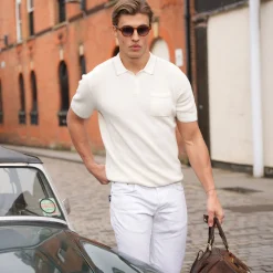 Riviera Waffle Knit Polo Ivory-Collars & Co Online