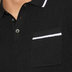 Riviera Waffle Knit Polo Black-Collars & Co Outlet