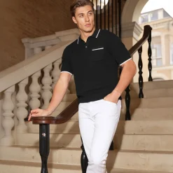 Riviera Waffle Knit Polo Black-Collars & Co Outlet