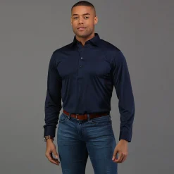 Semi-Spread Collar Polo Long Sleeve-Collars & Co Discount