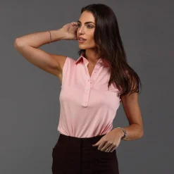 Women's Sleeveless Semi Spread Polo-Collars & Co Outlet